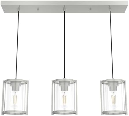 Hunter - Astwood 3-light Brushed Nickel, Large Cluster Light, Dimmable, Caged Style, Linear Shaped, for Bedrooms, Kitchens, Dining, Living Rooms - 19138