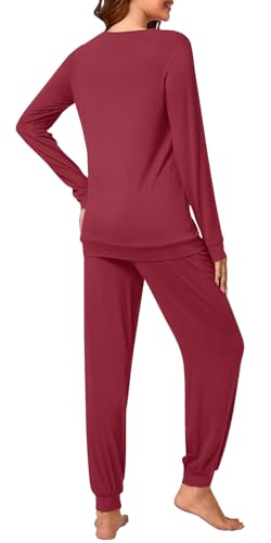 syoss Womens Pajama Set Long Sleeve Sleepwear Fall V-Neck Nightwear Soft Pjs 2 Piece Lounge Sets with Pockets4