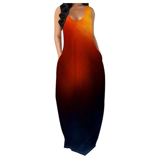 Qumaesl Vestido maxi feminino de verão com alças finas com bolsos, sem mangas, solto, colorido, casual, longo, sexy, vestido colete, Laranja-preto1, GG