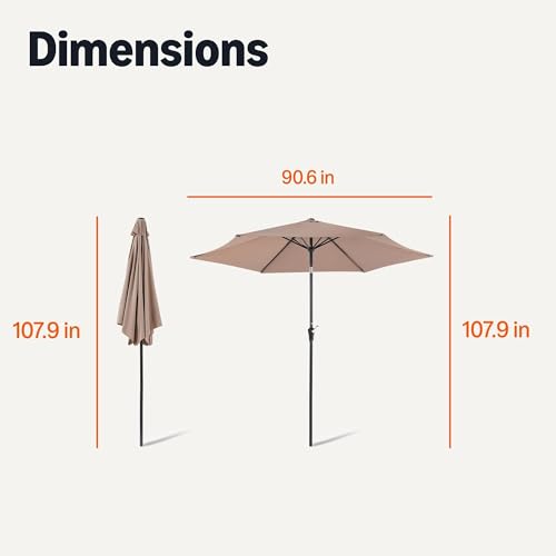 Image of Amazon Basics Patio Umbrella with Crank Lift and Push Button Tilt, 9 Foot, Tan, Aluminum Pole, Steel Ribs