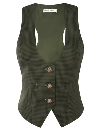 Image of GRACE KARIN Women's Suit Vest Top, Dressy Casual Sleeveless Button Waistcoat, Fromal Steampunk Blazer for Work Office