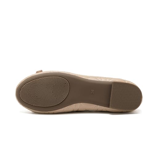 HROYL Women's Flats Shoes Round Toe Comfortable Elegant Ballet Dressy Work Flats Shoes Model, HDJN-818-63