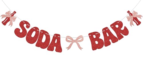 JTUYYT Soda Bar Banner Shes Ready to Pop Baby Shower Decorations Birthday Bachelorette Party Decoration Supplies Red Glitter