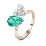 Alianzas de boda para mujer, anillo de mujer con 1 ct de esmeralda sintética y moissanita en forma de corazón, oro amarillo de 14 quilates, talla 63 (20,1)