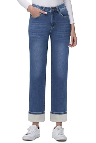 KDF Women's Fleece Lined Jeans Women Straight Leg Winter Fleece L...