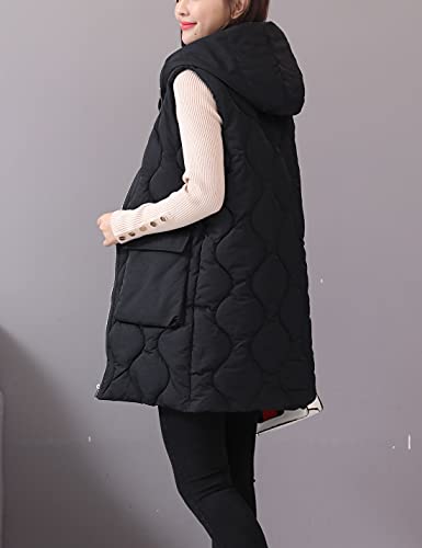 HangNiFang Winter Long Puffer Vest for Women Zip Up Hoodie Quilted Vest Jacket3
