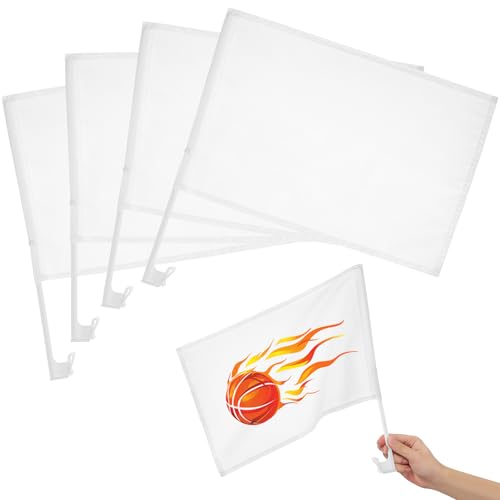 Garneck 8pcs DIY Blank Flags 16.9x11.7Hand Held Solid White Flags With Stick Paintable Flags To Decorate Diy Marking Flags For Car School Sports Event Party Celebration