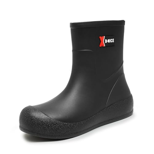 Botines de Lluvia para Mujer Media Punta Cerrada Impermeables Temporada Uso Exterior (Black, 37) #93