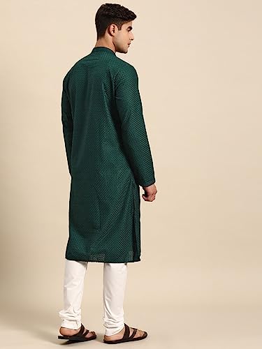 Image of Rajubhai Hargovindas Men Pure Cotton Chikankari Embroidered Straight Kurta