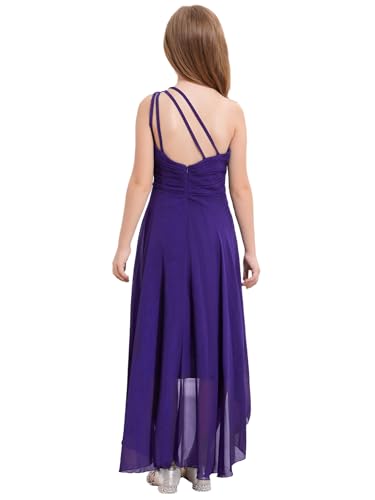 FEESHOW Junior Girls Sequin One Shoulder Pageant Formal Dress Chiffon High Low Bridesmaid Dress for Wedding Party Gown2