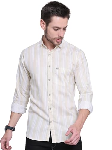 Image of Majestic Man Men Cotton Classic Slim Fit Opaque Striped Casual Shirt
