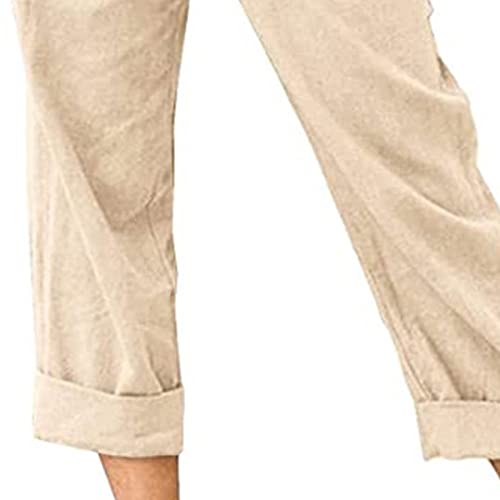 DGHM-JLMY Ladies Solid Cotton Linen Loose Casual Pants High Waist Wide Leg Summer Crop Dress Pants Stretch Pull On Capris2