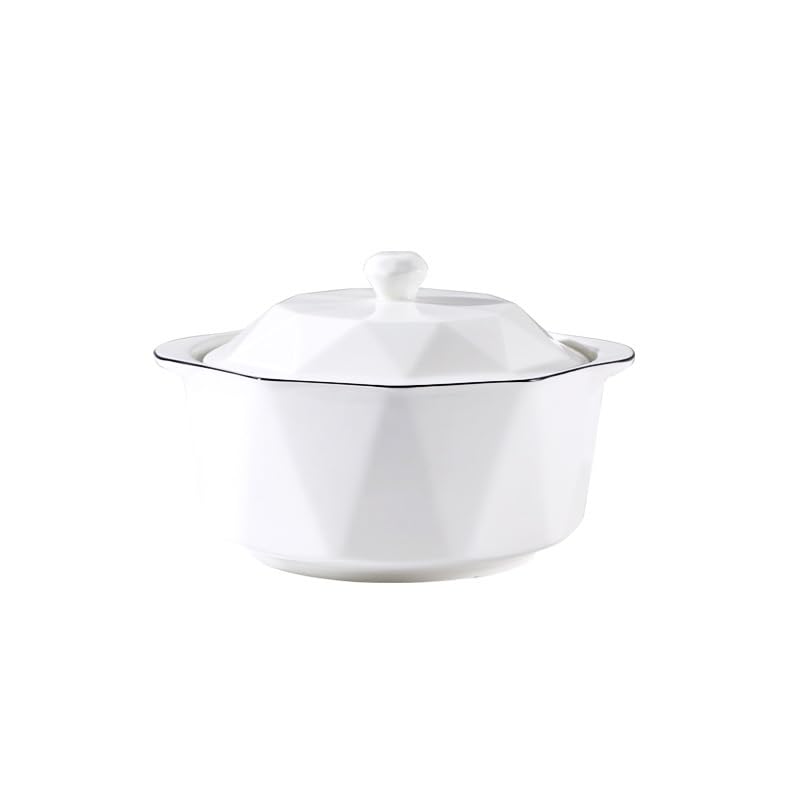 Miski do zupy z podwójnym uchwytem miska na zupę z pokrywką domowa ceramiczna miska na makaron instant biała miska kuchenna nadaje się do płatków śniadaniowych, zupy, makaronu obiadowego