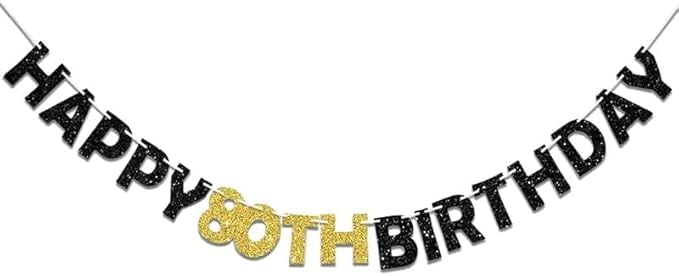 80th Birthday Banner Gold - Happy 80th Birthday Decorations - Reusable Glitter Party Banner for Adult Birthday Celebration - 9.84FT Elegant Milestone Decor