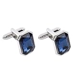 1 Pair Blue Sapphire Crystal Cufflinks for Men, Classic Square Silver Cufflinks, Elegant Mens Cuff Links Set for Luxurious Groom Cuff Links Mens Wedding and Business Shirt Accessories