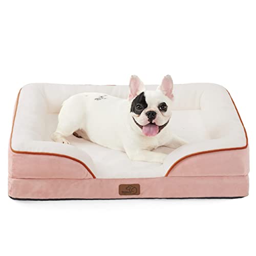 Image of Bedsure Orthopedic Dog Bed Medium Size Dogs - Washable Medium Dog Cat Bed Waterproof, Comfort Pet Couch Sofa with Washable Removable Cover, Pets Bed with Nonskid Bottom, Pink, 28 inch