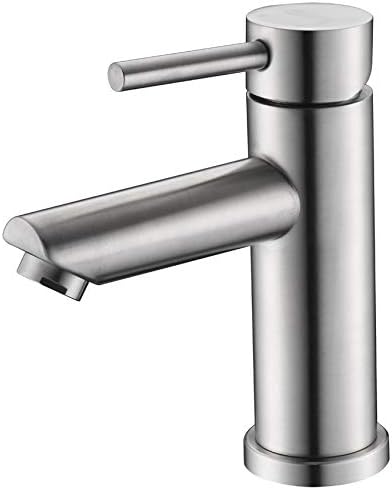 AMAZING FORCE Single Hole Bathroom Faucet Single Handle Bathroom Sink Faucet Brushed Nickel Stainless Steel Basin Mixer Tap - Sink Drain & Deck Plate Not Included 1.2 GPM