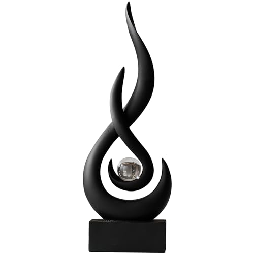 AWNR Abstract Black Sculpture: Flame Statue with Glass Ball Resin Art Figurines - Unique Centerpiece for Modern Home Decor