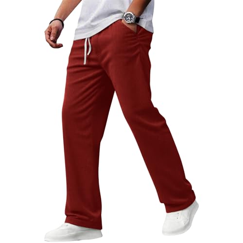 WANZZXCSL Mens Casual Corduroy Pants Baggy Elastic Waist Drawstring Sweatpants Lightweight Loose Fit Pant with Pockets