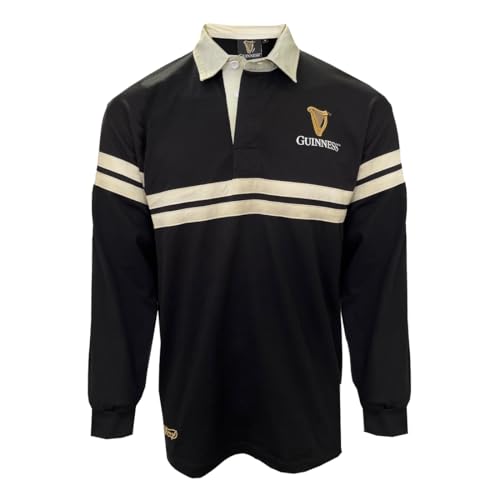 Traditional Craft Guinness Rugby Shirt for Men Ireland Long Sleeve Black Harp Tape (US, Alpha, Medium, Regular, Regular, Black)