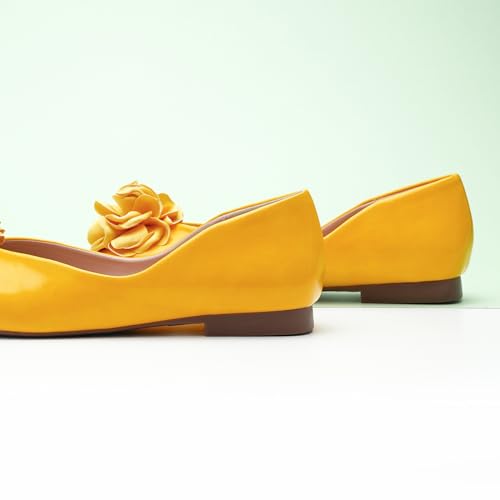 Image of C.Paravano Ballet Flats for Women | Women's Flats | Square Toe | Slip On Dress Shoes | Satin Flower Shoes