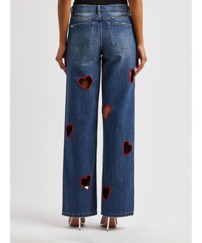 Jeans for Women Y2k Trendy High Waisted Heart Hollow Straight Leg Denim Jeans3