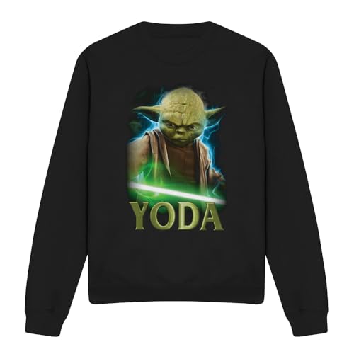 Cotton Soul Star Wars Yoda With Lightsaber Unisex Sweatshirt, Black, X-Large