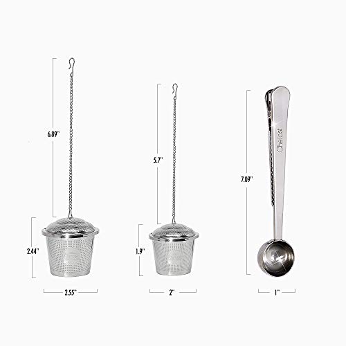 Chefast Tea Infuser Set (1+1 Pack) - Combo Kit of Single Cup and Large Infusers, Plus Metal Scoop with Clip - Reusable Stainless Steel Strainers and Steeper for Loose Leaf Teas
