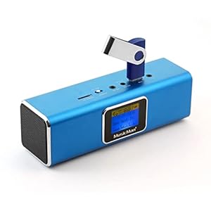 MusicMan TXX3548 MA Soundstation stereoluidspreker met geïntegreerde oplaadbare batterij en LCD-scherm (mp3-speler, radio, microSD-kaartsleuf, USB-slot) – blauw