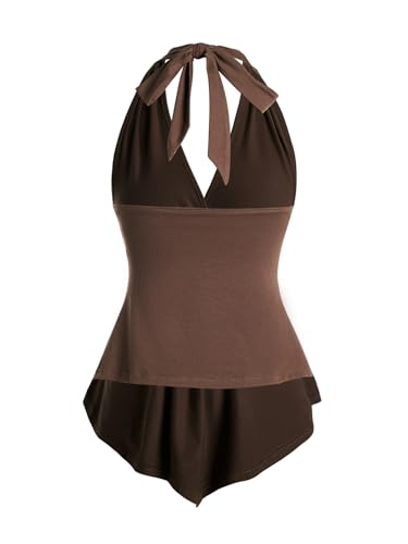 Milumia Women's Boho Flowy Asymmetrical Halter Top Western V Neck Hippie Tops2