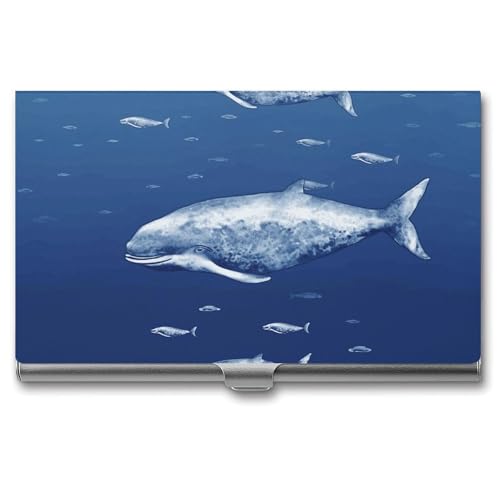Porte-cartes de visite en métal anti-pliure motif baleine bleue