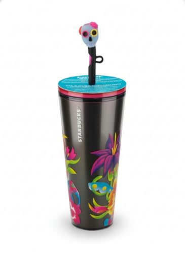 Starbucks Holographic Tumbler with Glow In the Dark Skull Straw 24oz – Limited Edition Stainless Steel Cold Cup for Iced Beverages and Collectors