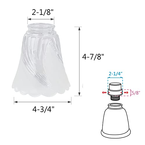 Image of Aspen Creative 23063-4A Transitional Clear & Sandblasted Ceiling Fan Glass Shade.2-1 /8 inchFitter.Size:4-3 /4 inchD x 4-7 /8 inchH.4Pcs /Pack