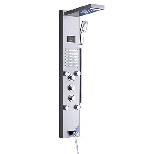 Panel de Ducha Torre Multifunción con Pantalla Digital, Cabezal de Ducha Lluvia, Chorros de Masaje, Salida para Bañera y Duchador de Mano, Acabado Mate miniatura 1