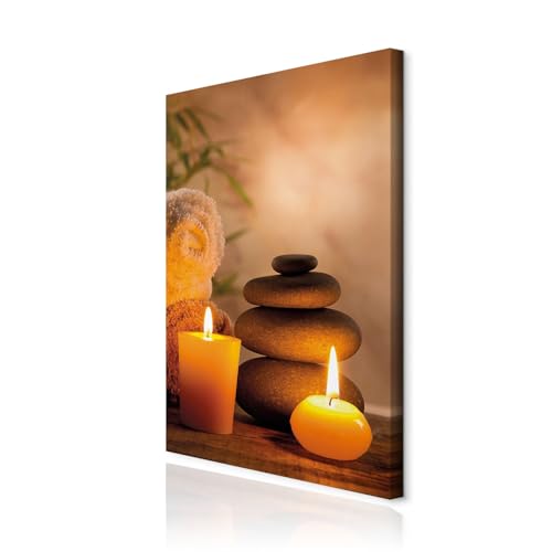 decomonkey Cuadro Lienzo Zen Piedra 80x120 cm 1 pieza Impresión Decoración Cuadro De Pared Material Tejido no Tejido Gráfica Foto Salon Feng Shui Naturaleza Oriente Spa Velas Sauna Relájate