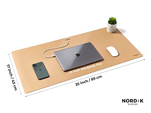 Image of Nordik Leather Desk Mat -Champagne Beige- Large Leather Desk Pad 35x17 in