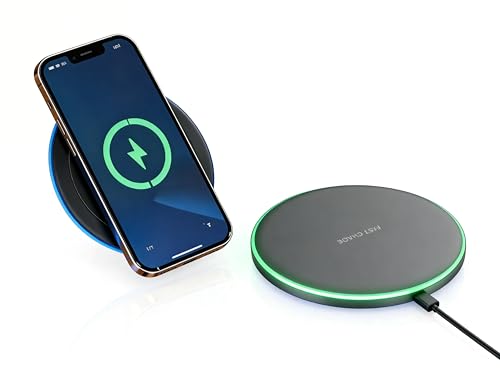 Chargeur sans Fil 35W Rapide, Station de Charge à Induction Qi pour Smartphones, Compatible iOS/Android, Design Ultra‑Fin avec Anneau Lumineux, livré avec câble...