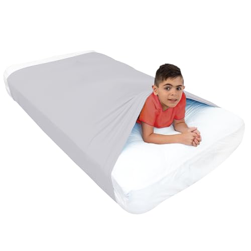 Image of Sensory Bed Sheet for Deep Pressure Therapy - Spandex Bed Sheet - Sensory Compression Blanket for ADHD, Autism - Breathable & Hypoallergenic, Grey, Full Size