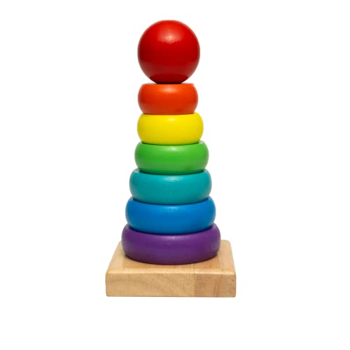 Cubelelo Wooden Rings Stacking Tower | 7 Rings Multicolor Stacking Puzzle Toy For Kids & Children | Early Educational & Development Learning Game