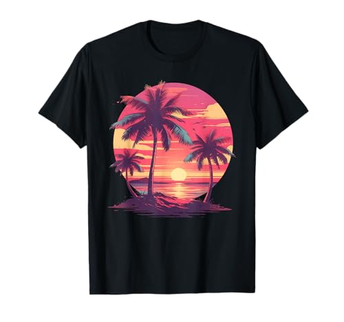 Retrowave Anni '80 '90 Palme Sunset Aesthetic Synthwave Maglietta