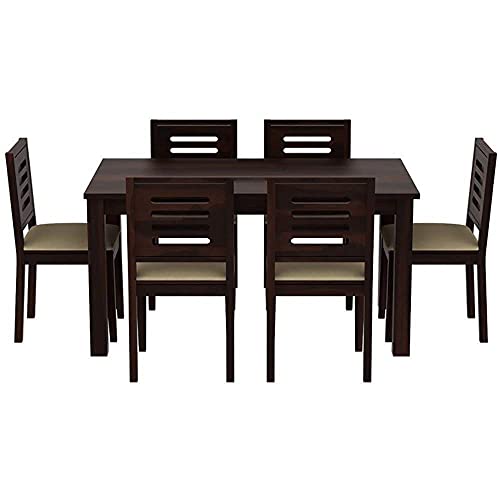 Image of Solid Sheesham Wood 6 Seater Dining Table with 6 Chair for Living Room | Sheesham Wood Dining Set | Hotel Restaurant Dining Set | 6 Seater Dining Set (6 Seater Dining, Walnut)