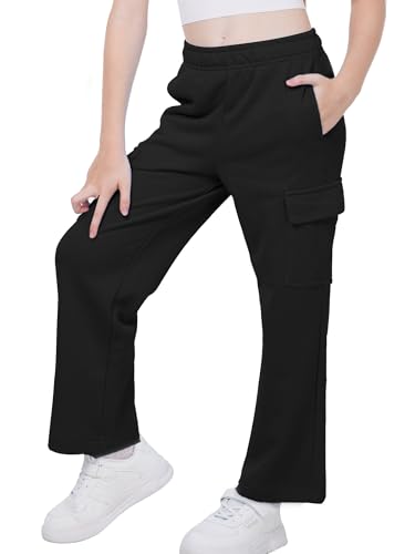 WULFUL Girl’s Cargo Sweatpants Wide Leg Fleece Lined Casual Pants for Girl Fall Winter Baggy High Waisted Pants with Pockets2