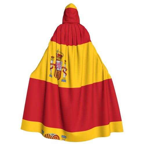 QAZWZML Capa con capucha de Halloween con patrón de bandera española, Pascua, carnaval, capa de cosplay, baile de máscaras y fiesta temática.