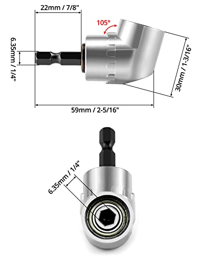 QWORK 105 ° haakse schroevendraaier bevestigingsadapter, 1/4-inch snelwissel magnetische bithouder met zeshoekige as, multifunctionele haakse boor - Afbeelding 7
