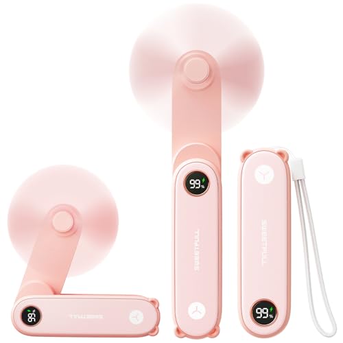 SWEETFULL Portable Handheld Mini Fan with LED Display, 3-in-1 Personal Foldable USB Rechargeable...