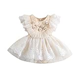 Infant Baby Girl Lace Romper Dress Embroidery Flower Lace Ruffle Sleeve Tutu Bodysuit Birthday Photo