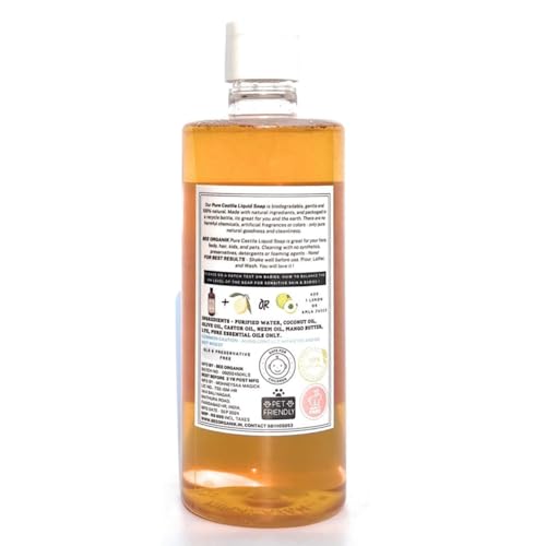Image of Neem & Lemongrass Pure Liquid Castile Soap |All Natural, Organic and Safe | Face, Body & Hair, For Sensitive Skin, No Artificial Fragrance | Bee Organik | Neem 500ml