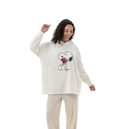 Berkshire Peanuts Velvetloft Oversized Sweatshirt Embroidered Snoopy & Woodstock Ultra Soft Fleece Pullover Cozy Casual for Women Gift for Fans Medium Snoopy Love Blooms