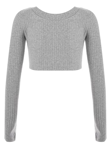 CHICTRY Kids Girl's Ribbed Knit Dance Crop Tops Long Sleeve Knitwear Ballet Wrap Top Warm Up Pullover Sweater