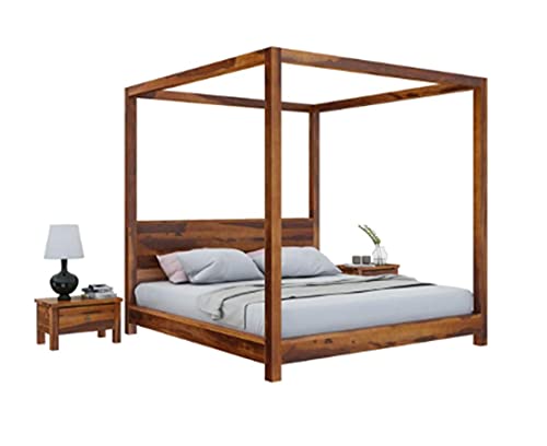 Image of TG Furniture Solid Sheesham Wood Grand Maldives Poster King Size Bed for Bedroom | Wooden Poster Bed for Home & Hotel | Palang Double Bed Cot Without Storage | 78 x 72 Inch | Honey Finish
